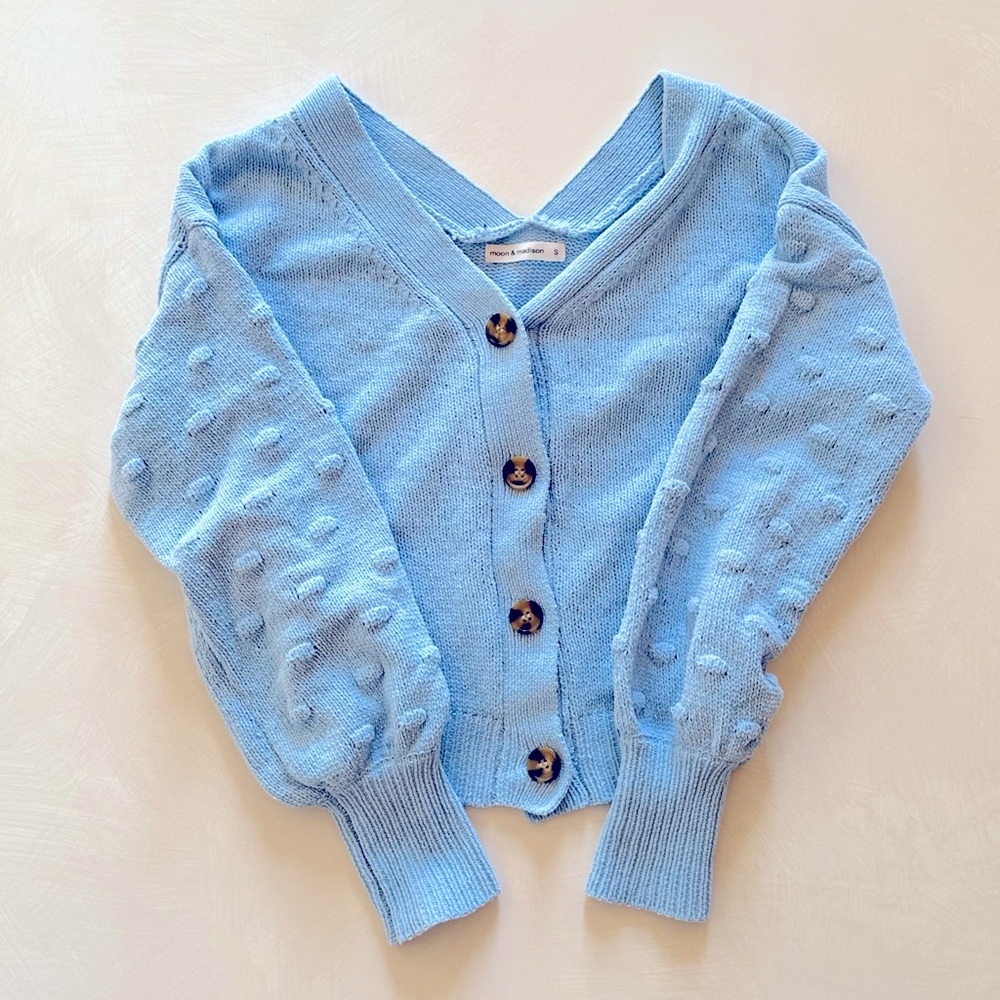 Moon & Madison Cropped Knitted Sweater : Robins Egg Blue